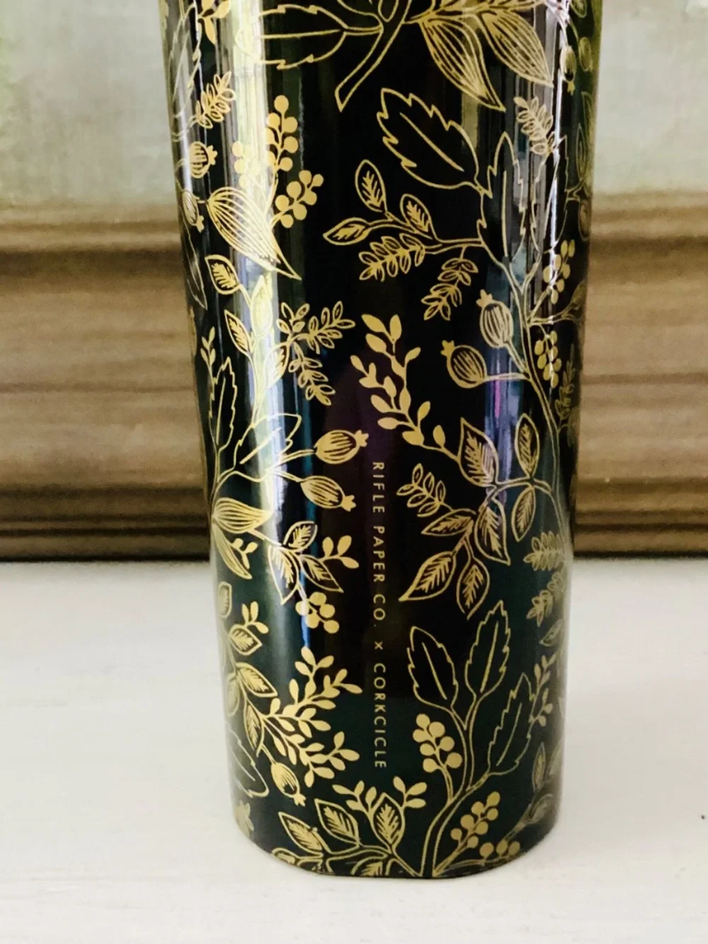 Corkcicle x Rifle Paper Black Gold Floral Queen Ann Canteen 16 Oz Tumbler Bottle